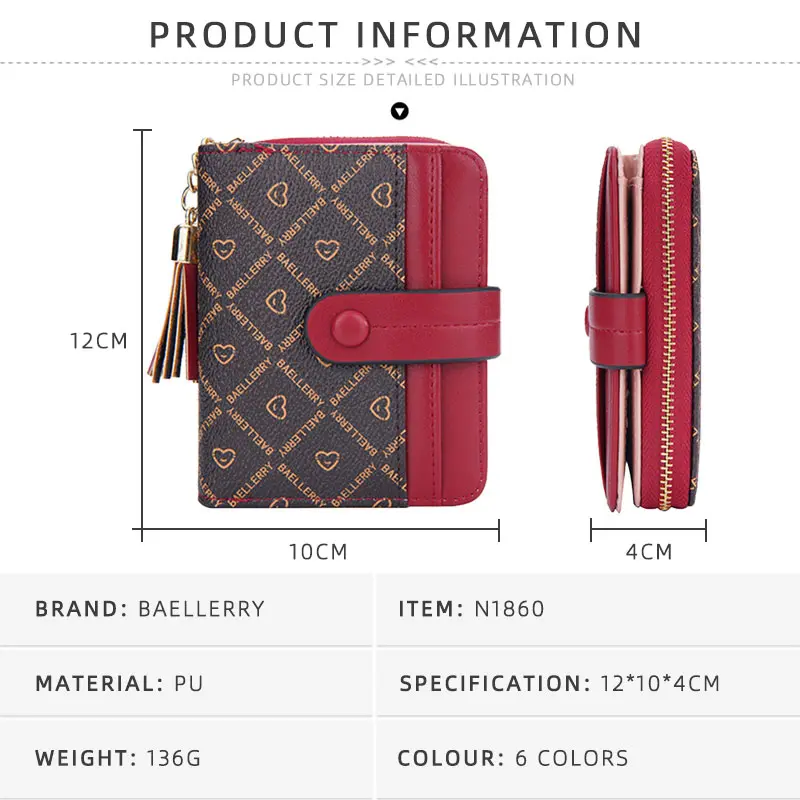 Baellery 2023 New Short Women Wallets Luxury Card Holder Coin Pocket Brand Female Purses High Quality Zipper Women's Wallet