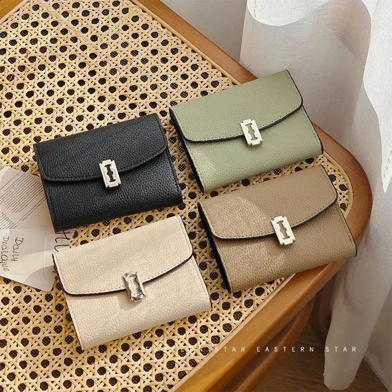 PU Leather Wallets for Women Short Purses Female Plaid Purses Card Holder Wallet Fashion Woman Metal Buckle Wallet Clutch Bag