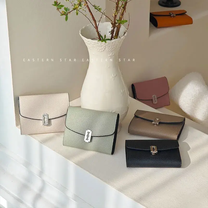 PU Leather Wallets for Women Short Purses Female Plaid Purses Card Holder Wallet Fashion Woman Metal Buckle Wallet Clutch Bag