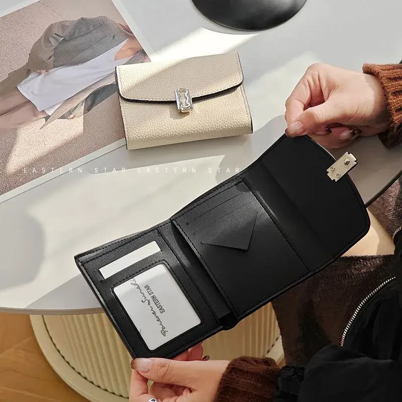 PU Leather Wallets for Women Short Purses Female Plaid Purses Card Holder Wallet Fashion Woman Metal Buckle Wallet Clutch Bag