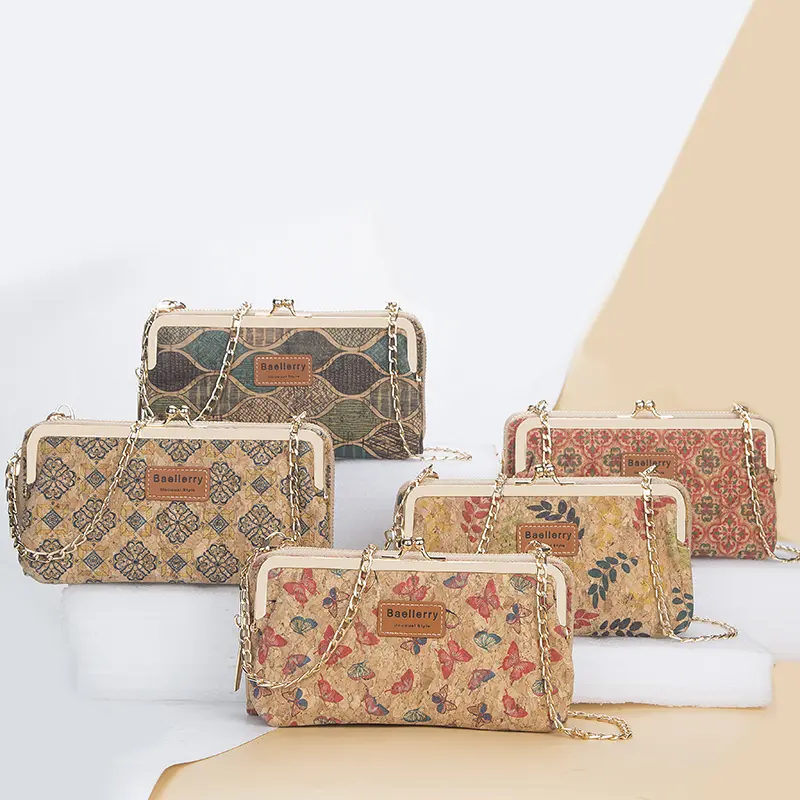 Fashion New Women Wallets Wood Grain Chain Long High Quality Phone Holder Classic Female Purse Zipper Wallet Mini Shoulder Bag