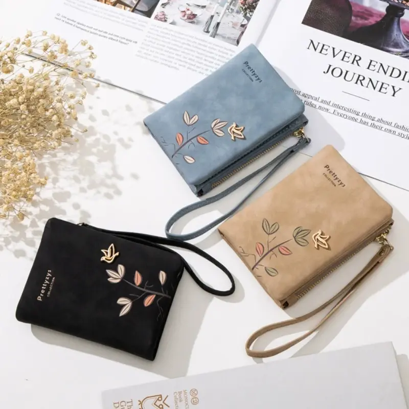 Women Short Wallet Cute Bird Tree Pattern Design Girls Zipper Coin Purse Ladies ID Credit Card Holder PU Small Clutch Bag Purses