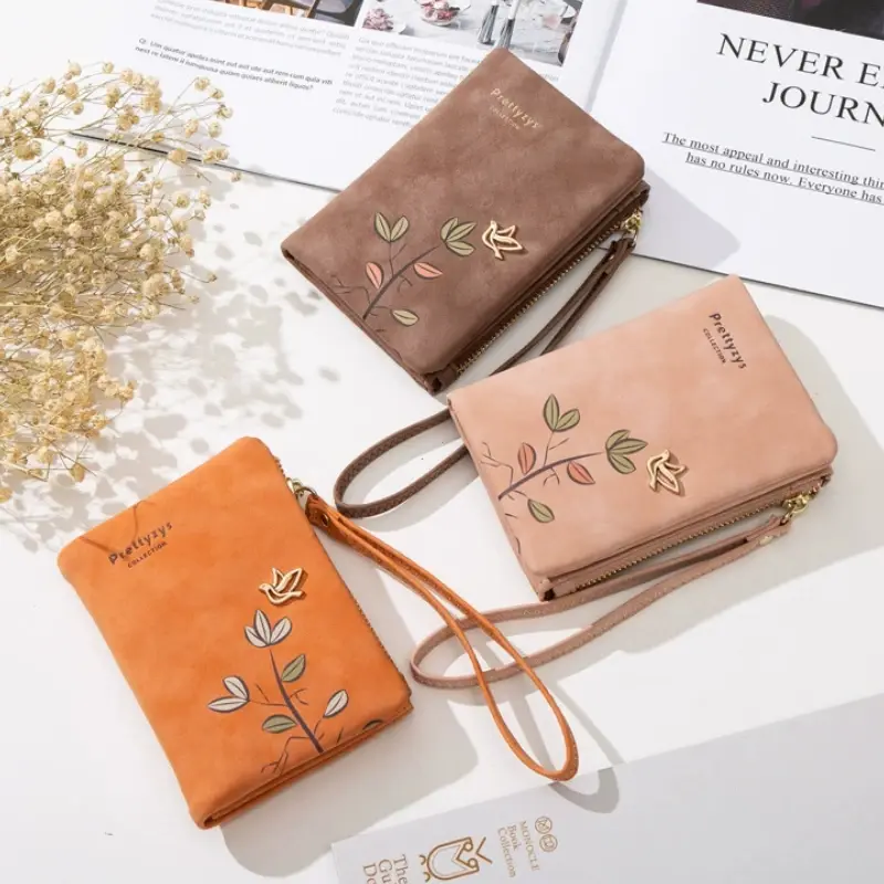 Women Short Wallet Cute Bird Tree Pattern Design Girls Zipper Coin Purse Ladies ID Credit Card Holder PU Small Clutch Bag Purses