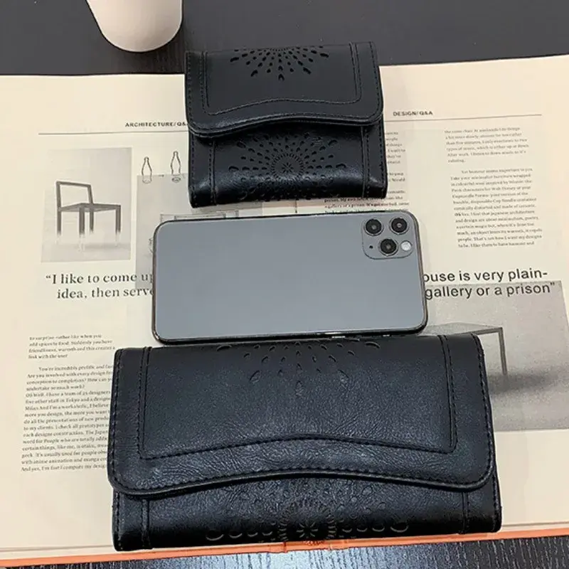 Hollow Out Pattern Retro Wallet Female Purse PU Leather Handbag Practical Women Purses Vintage Long Wallets