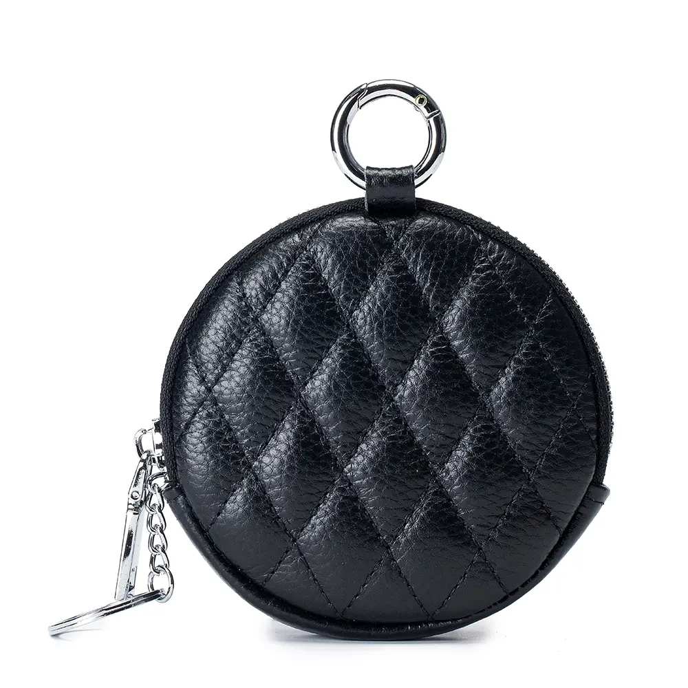 Real Leather Women Coin Purse Diamond Stitching Circle Wallet Mini Organizer Case Small Money Bag Cute Pouch For Keys Earphone