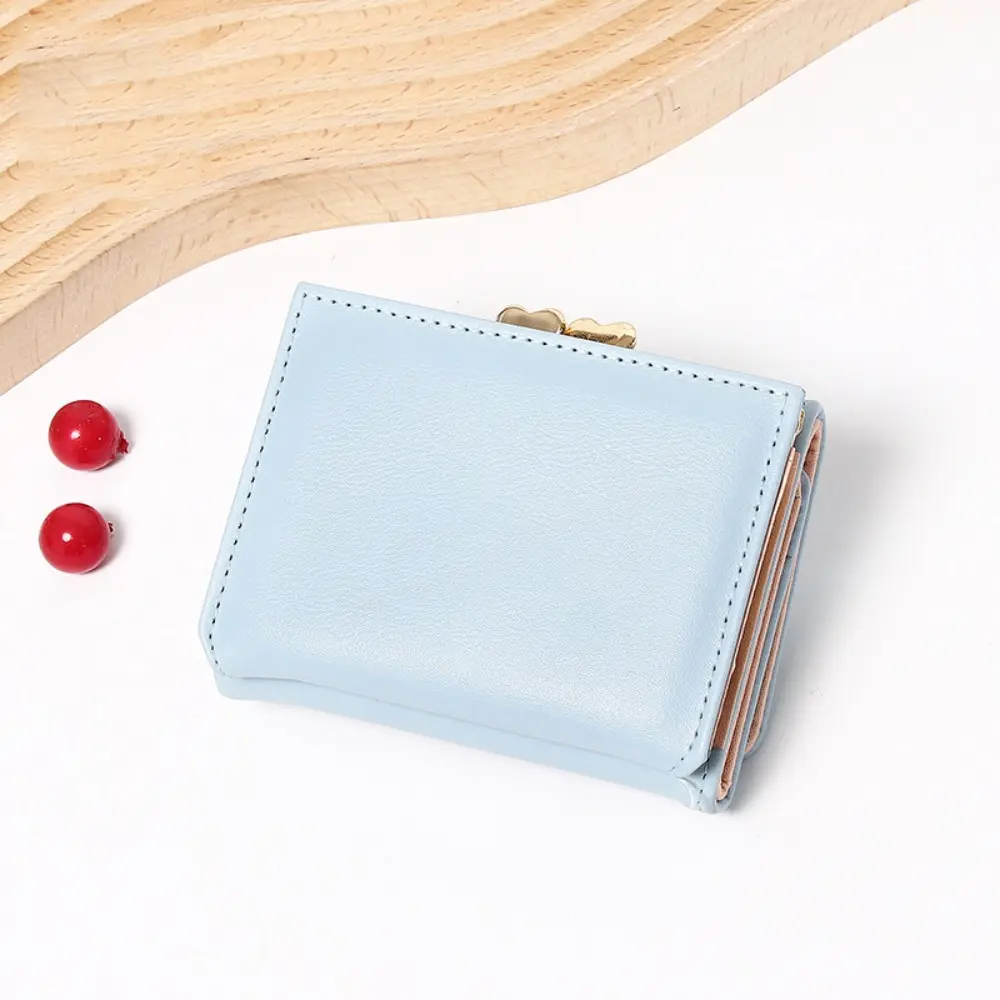 Cute Fruit Pattern Short Folding Card Bag Candy Color PU Card Holder Multi-card Slot Causal Folding Wallet Women