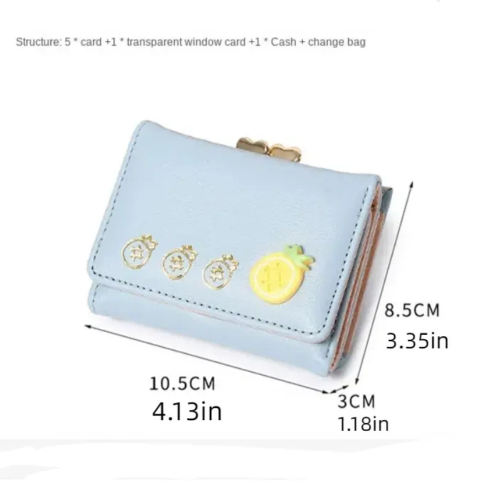 Cute Fruit Pattern Short Folding Card Bag Candy Color PU Card Holder Multi-card Slot Causal Folding Wallet Women