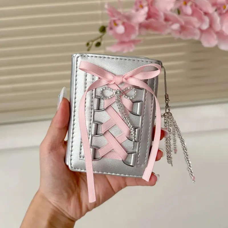 Silver Sweet Wallets for Women Y2k Strap-on Designer Original Fashion Short Coin Purse Korean Style Casual New Cute Wallet Purse