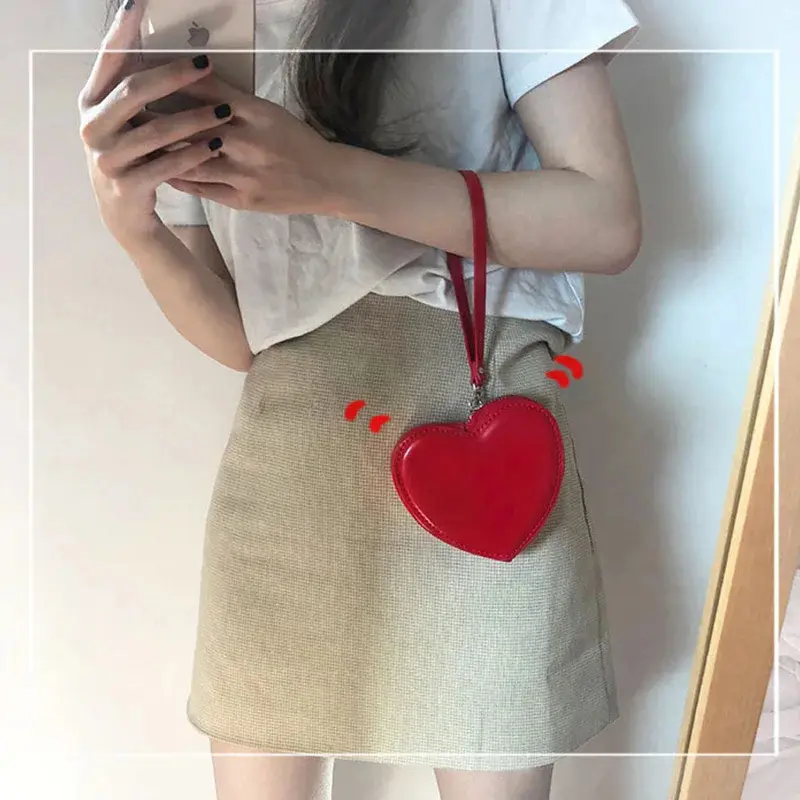 JIOMAY Kawaii Wallet for Girls Designer Purses for Women Wedding Card Mini PU Leather Heart Bag Wholesale Cute Coin Clutch