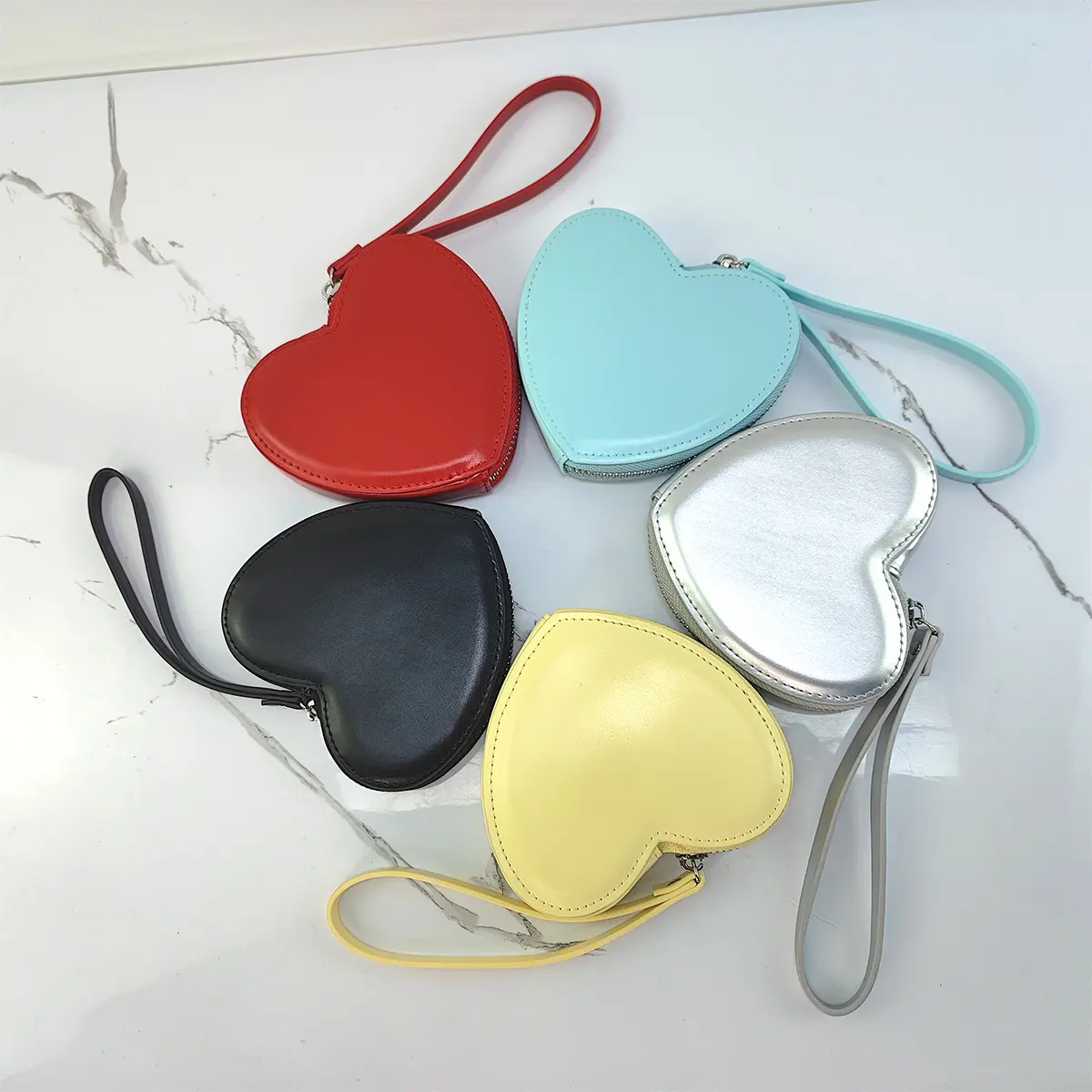 JIOMAY Kawaii Wallet for Girls Designer Purses for Women Wedding Card Mini PU Leather Heart Bag Wholesale Cute Coin Clutch
