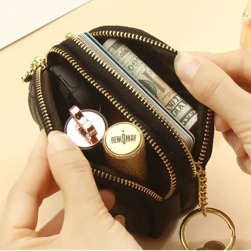 Fashion Women Mini Wallet Leather Female Purse Card Holder Coin Purse Short Wallet Small Purse Zipper Keychain Female Clutch Bag