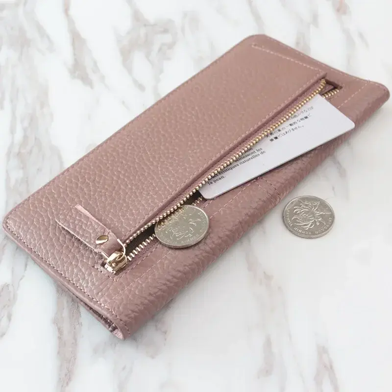 Genuine Leather Women Wallet Fashion Solid Color Coin Purse Multifunctional Cowhide Female Long Women Purses Zipper Card Holder