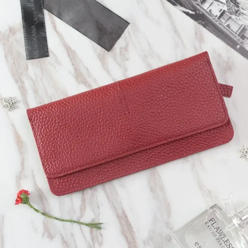 Genuine Leather Women Wallet Fashion Solid Color Coin Purse Multifunctional Cowhide Female Long Women Purses Zipper Card Holder