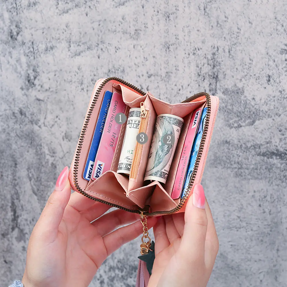 New Women's Wallet Fashion Short Casual Student Coin Purse Cute Cartoon Cat Paw Print Tassel Zipper Card Case Designer Wallet