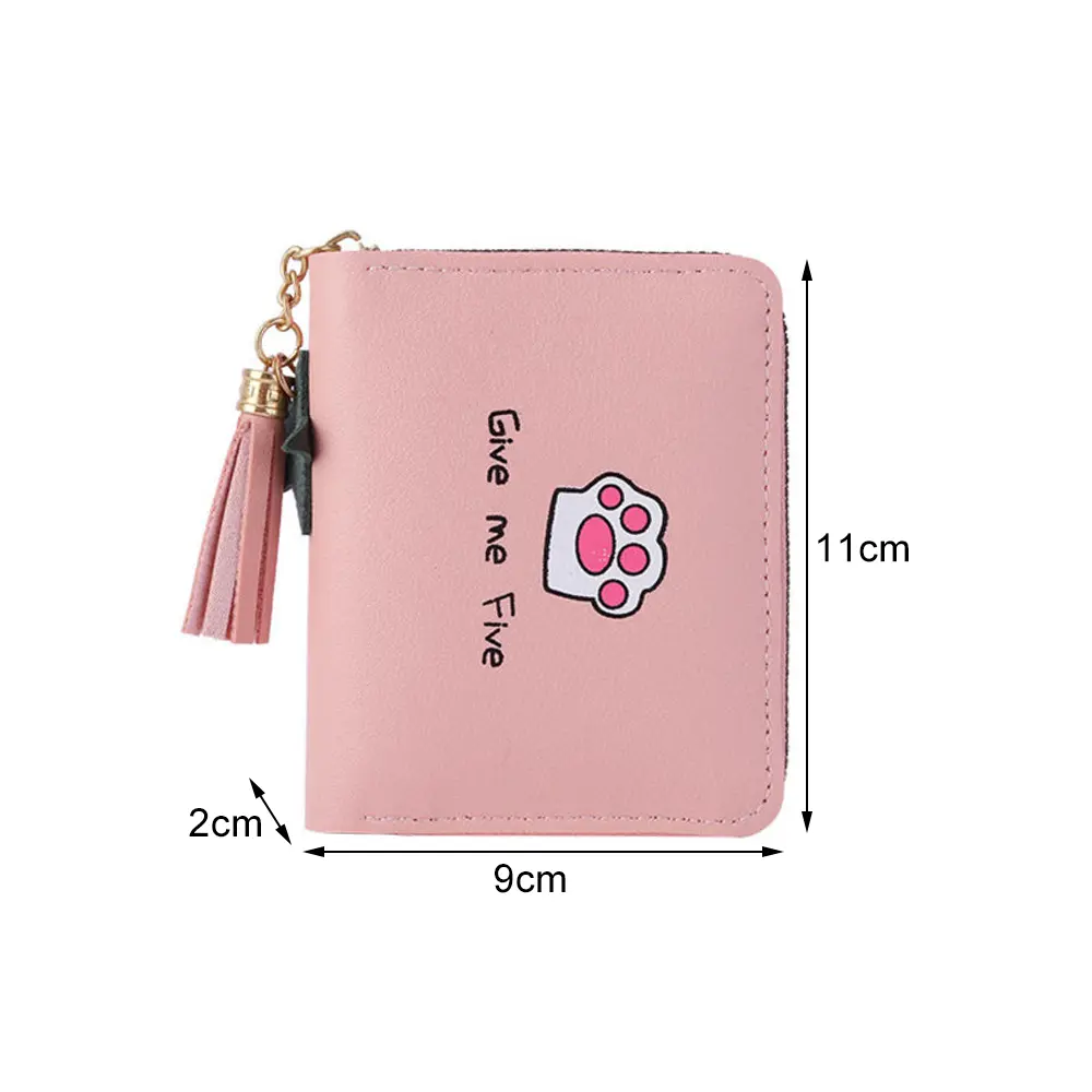 New Women's Wallet Fashion Short Casual Student Coin Purse Cute Cartoon Cat Paw Print Tassel Zipper Card Case Designer Wallet