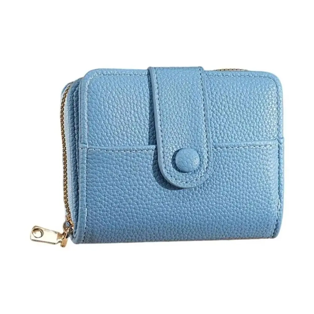 New Elegant Women Short Wallet Pu Leather Lychee Pattern Business Purse Zipper Solid Color Bank/ID/Credit Card Holder Woman