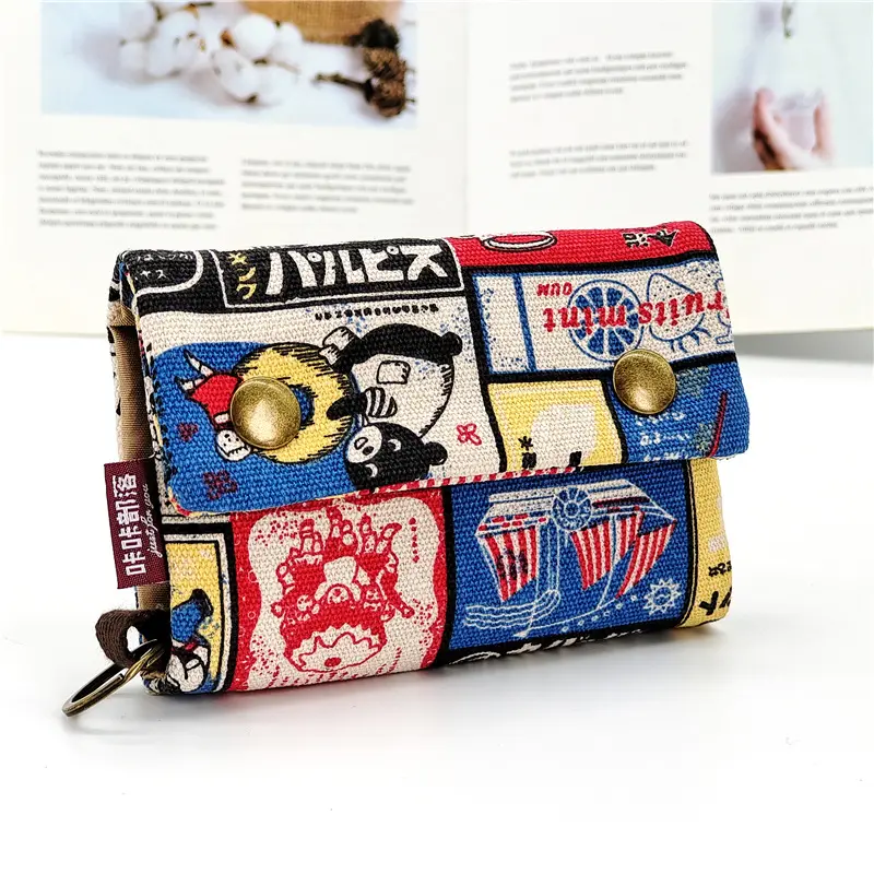 Women Foldable Card Wallet Canvas Cartoon Key Organizer Coin Purse Small Pouch Female Money Bag Carteira Feminina for Girls Boys