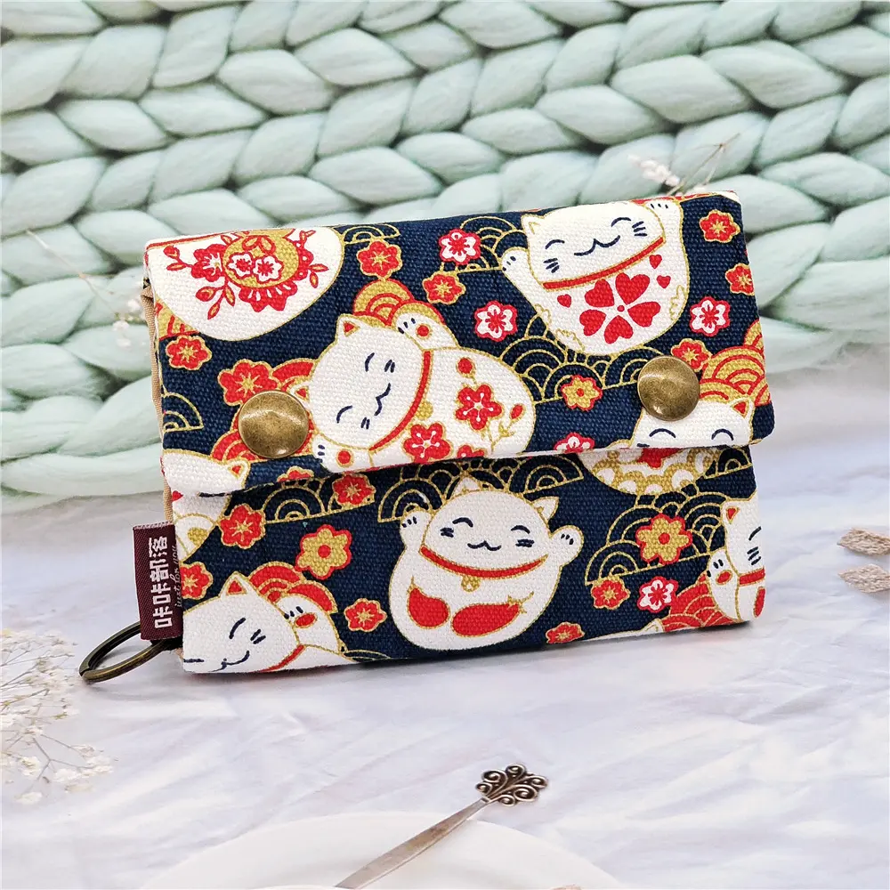Women Foldable Card Wallet Canvas Cartoon Key Organizer Coin Purse Small Pouch Female Money Bag Carteira Feminina for Girls Boys