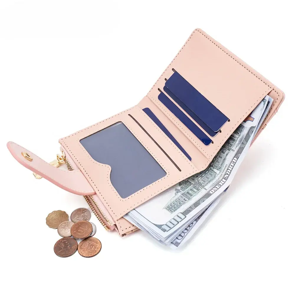 Women Short Wallets PU Leather Female Bifold Purses Cute Bear Card Holder Wallet for Girl Small Zipper Wallet with Coin Purse