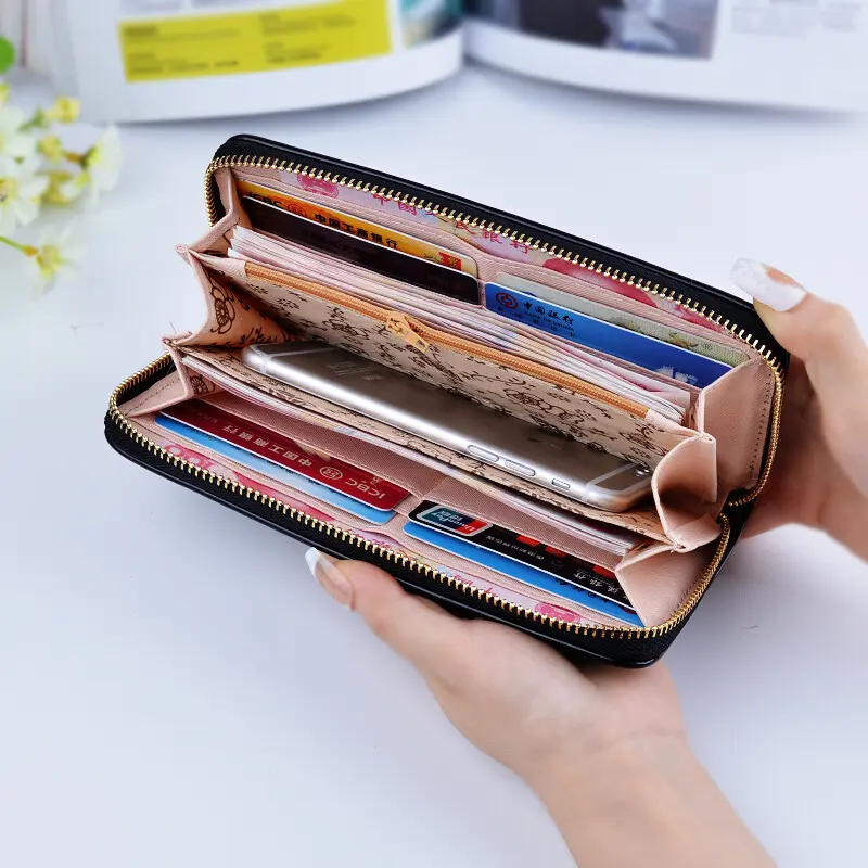 Ladies Zipper Purse Large Capacity Practical Hand Wallet Woman PU Leather Fashion Female Long Section Wallet