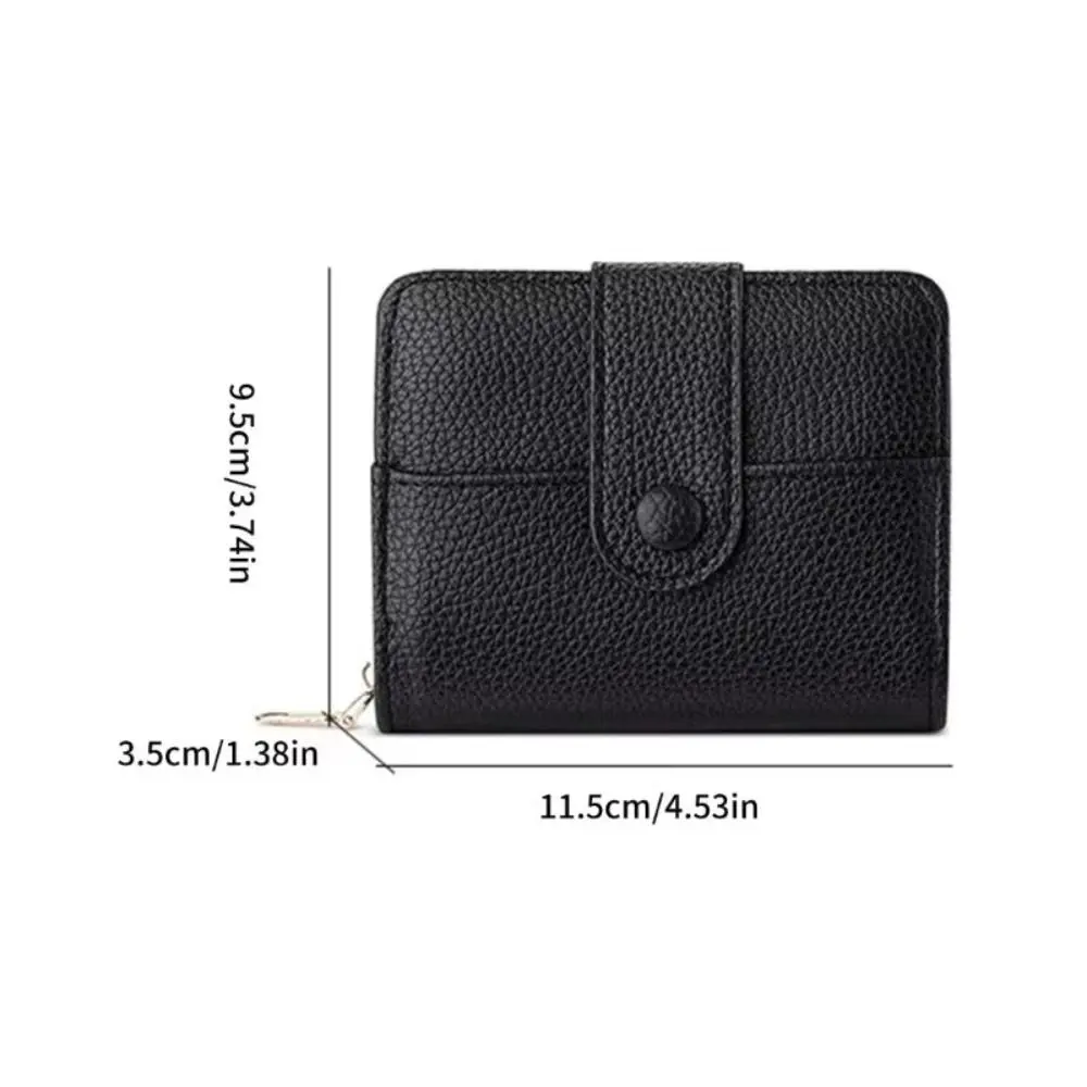 New Elegant Women Short Wallet Pu Leather Lychee Pattern Business Purse Zipper Solid Color Bank/ID/Credit Card Holder Woman