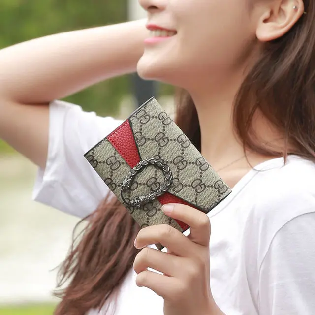 Simple elegant European and American women's short three-fold wallet card bag handbag tarjetero billeteras cartera femenina