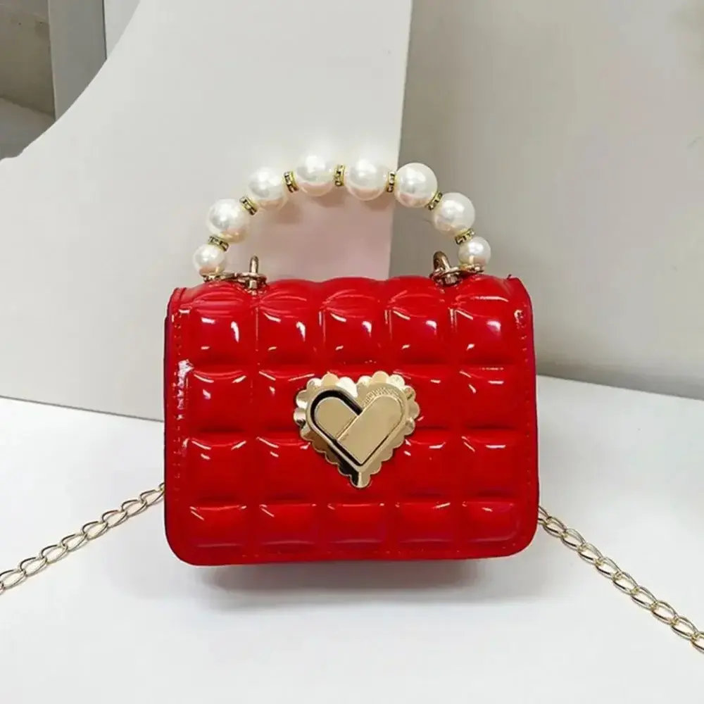 Women Handbag Faux Pearl Handle Golden Love Heart Detachable Metal Chain Mini Elegant Girl Single Shoulder Bag Purse Cute Wallet