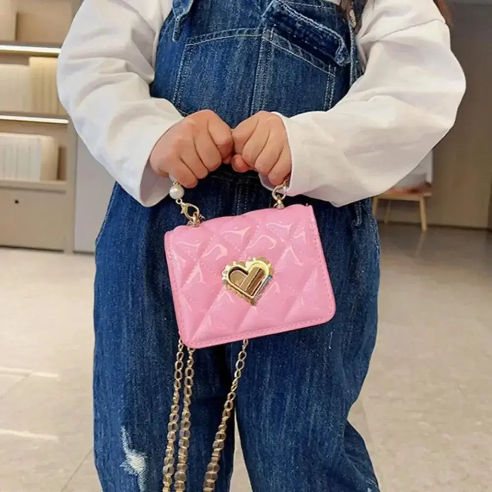 Women Handbag Faux Pearl Handle Golden Love Heart Detachable Metal Chain Mini Elegant Girl Single Shoulder Bag Purse Cute Wallet