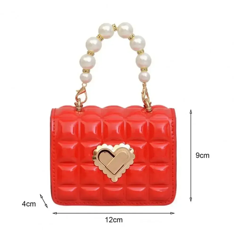 Women Handbag Faux Pearl Handle Golden Love Heart Detachable Metal Chain Mini Elegant Girl Single Shoulder Bag Purse Cute Wallet