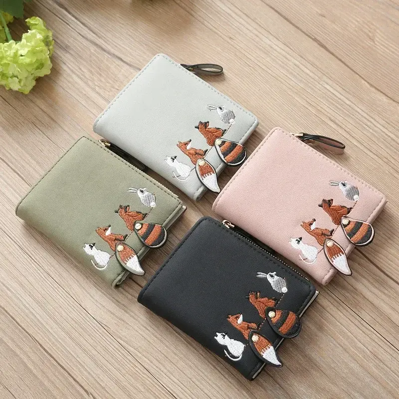 High quality Women's Wallet Lovely Cartoon Animals Short Leather Female Small Coin Purse Hasp Zipper Purse Card Holder For Girls