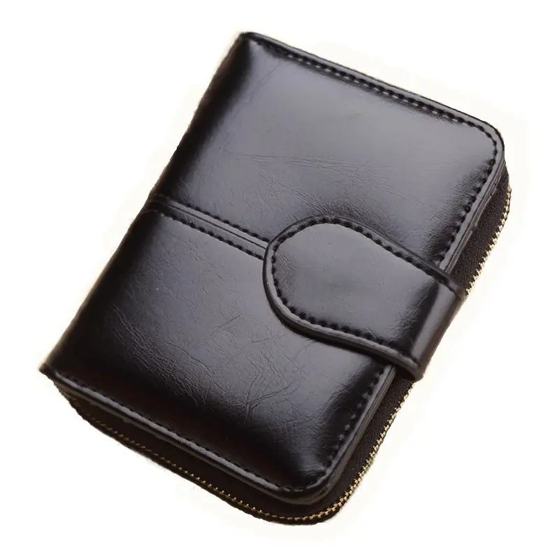 Women Square Wallets Greased Leather Ladies Zipper Coin Purse Female Small Clutch Money Bag Credit Card Holder Cute Short Wallet