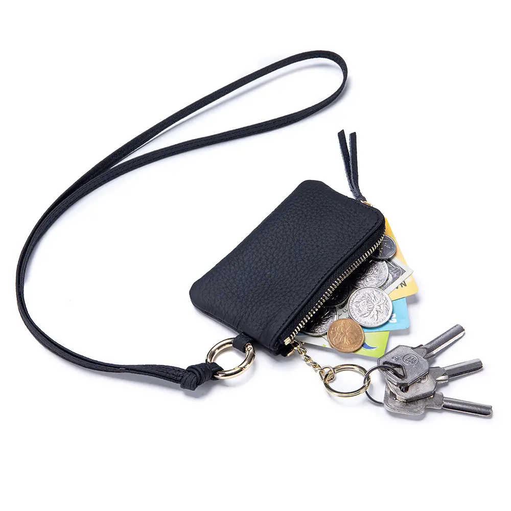 New Women's Wallets Genuine Leather Zipper Purses Portable Storage Bag Coin Purse with Keychain Small Soft Cowhide Mini Card Bag