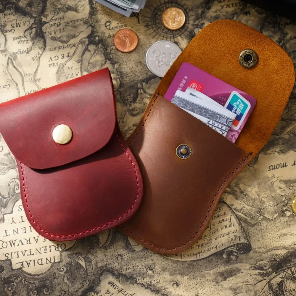 Handmade Cowhide Leather Coin Wallet Unisex Small Vintage Purse Portable Hasp Money Bag Credit Card Holder Key Storage Pouch
