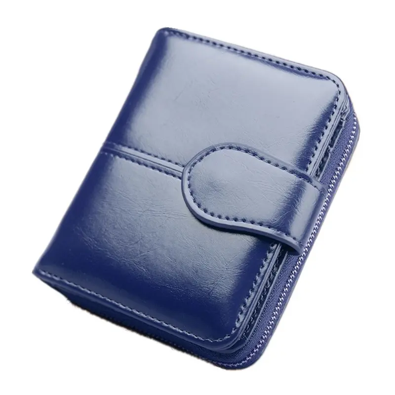Women Square Wallets Greased Leather Ladies Zipper Coin Purse Female Small Clutch Money Bag Credit Card Holder Cute Short Wallet