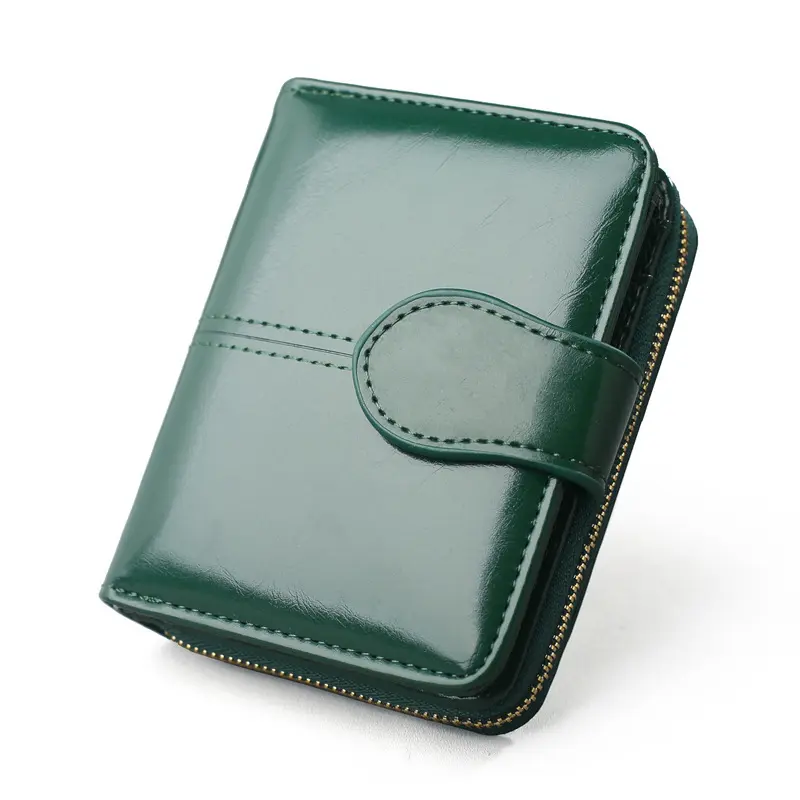 Women Square Wallets Greased Leather Ladies Zipper Coin Purse Female Small Clutch Money Bag Credit Card Holder Cute Short Wallet