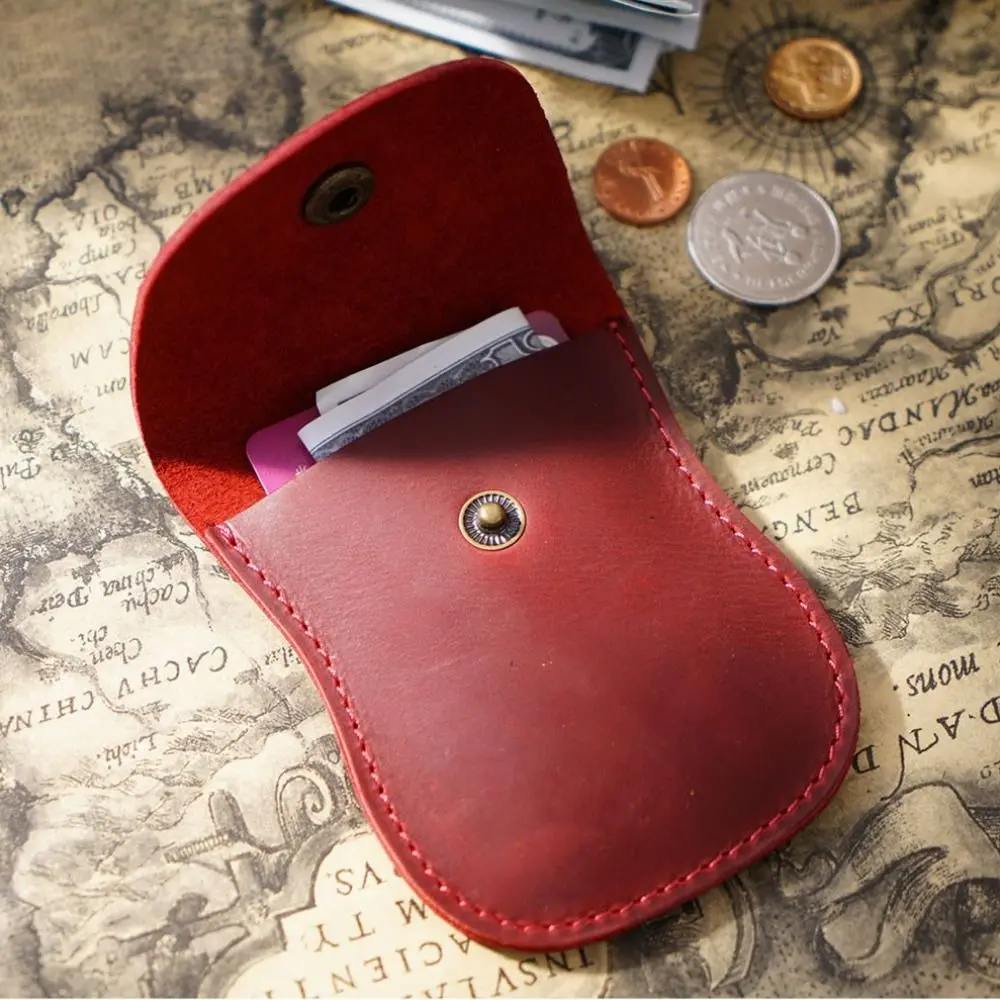 Handmade Cowhide Leather Coin Wallet Unisex Small Vintage Purse Portable Hasp Money Bag Credit Card Holder Key Storage Pouch