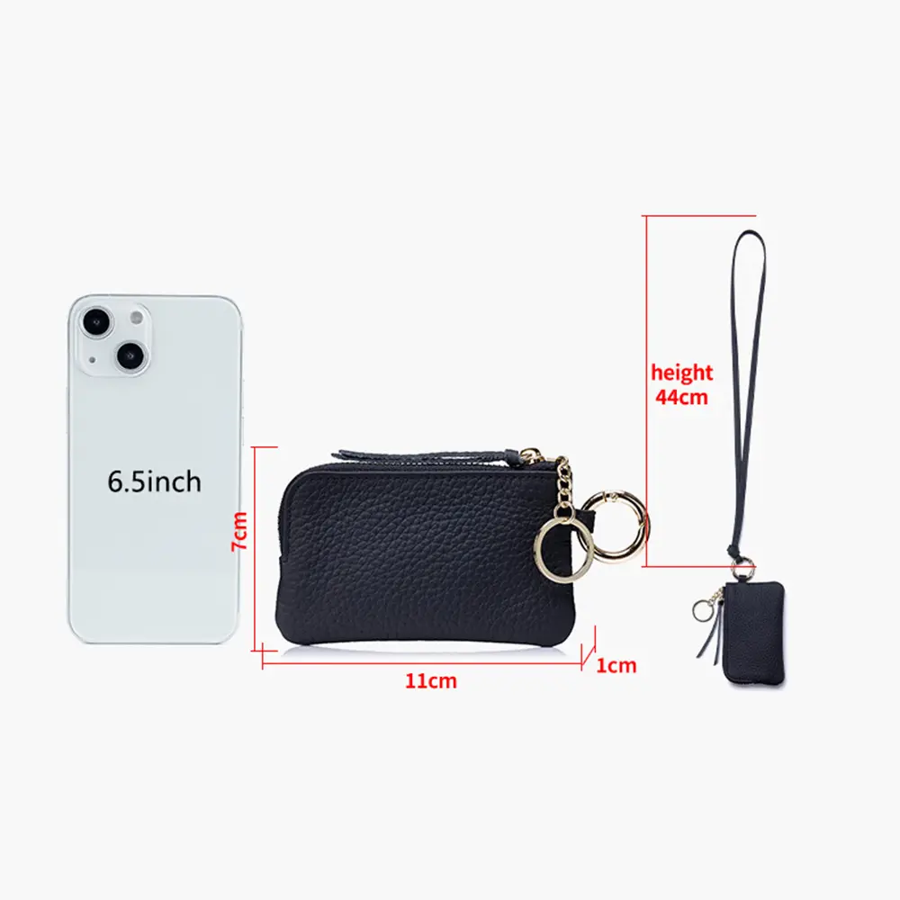 New Women's Wallets Genuine Leather Zipper Purses Portable Storage Bag Coin Purse with Keychain Small Soft Cowhide Mini Card Bag