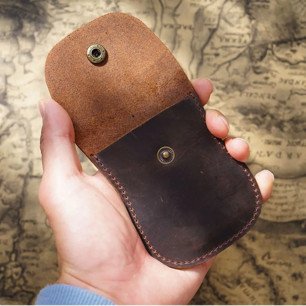 Handmade Cowhide Leather Coin Wallet Unisex Small Vintage Purse Portable Hasp Money Bag Credit Card Holder Key Storage Pouch