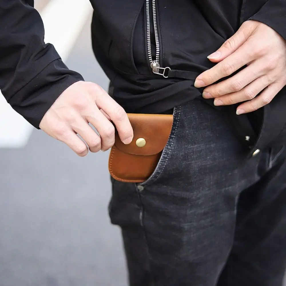 Handmade Cowhide Leather Coin Wallet Unisex Small Vintage Purse Portable Hasp Money Bag Credit Card Holder Key Storage Pouch