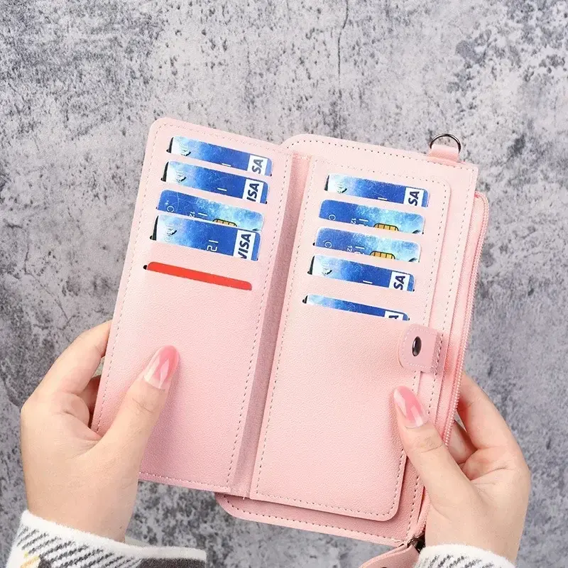 2024 Leather Women Wallets Luxury Long Hasp Fold-over Pattern Coin Purses Female Brand Solid Colors New Thin Clutch Phone Bag