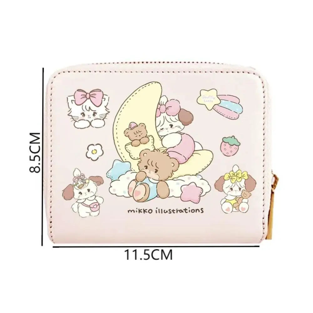 Kawaii PU Leather Short Wallet Mikko with Rope Pendant Coin Purse Mini Credit Card Holoder Money Bag Girl