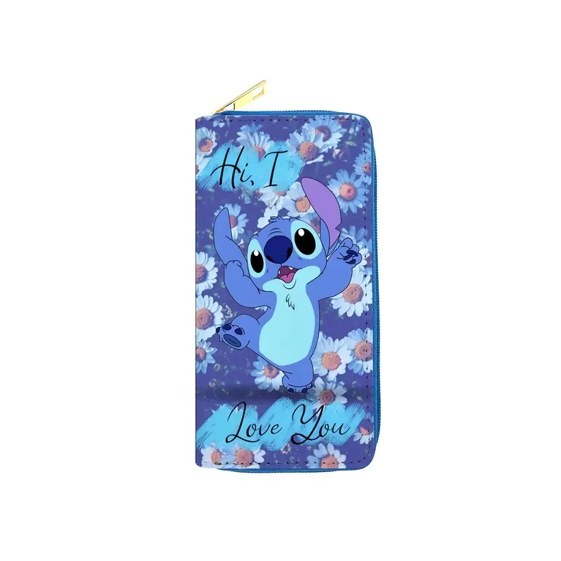 Disney Stitch Leather Wallet Long Style Cartoon Anime Figures Miniso MultiFunction Money Passport Bag Men Women Birthday Gifts