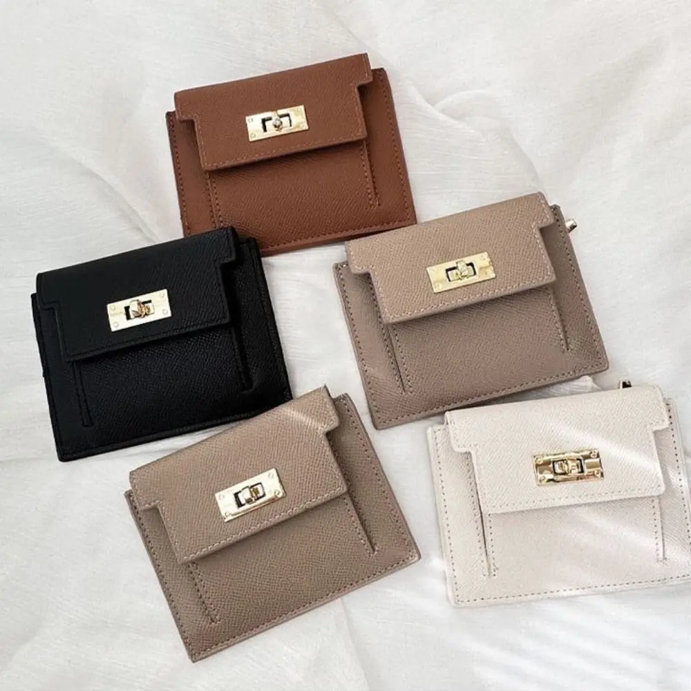 PU Leather Women's Wallet Fashion Zipper Solid Color Coin Purse Short Style Two Fold Card Bag Women