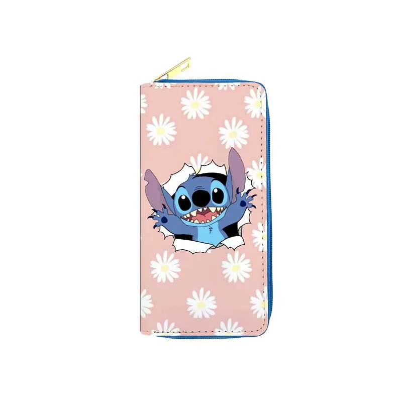 Disney Stitch Leather Wallet Long Style Cartoon Anime Figures Miniso MultiFunction Money Passport Bag Men Women Birthday Gifts