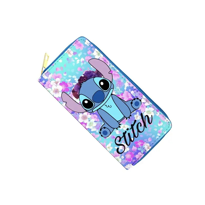 Disney Stitch Leather Wallet Long Style Cartoon Anime Figures Miniso MultiFunction Money Passport Bag Men Women Birthday Gifts