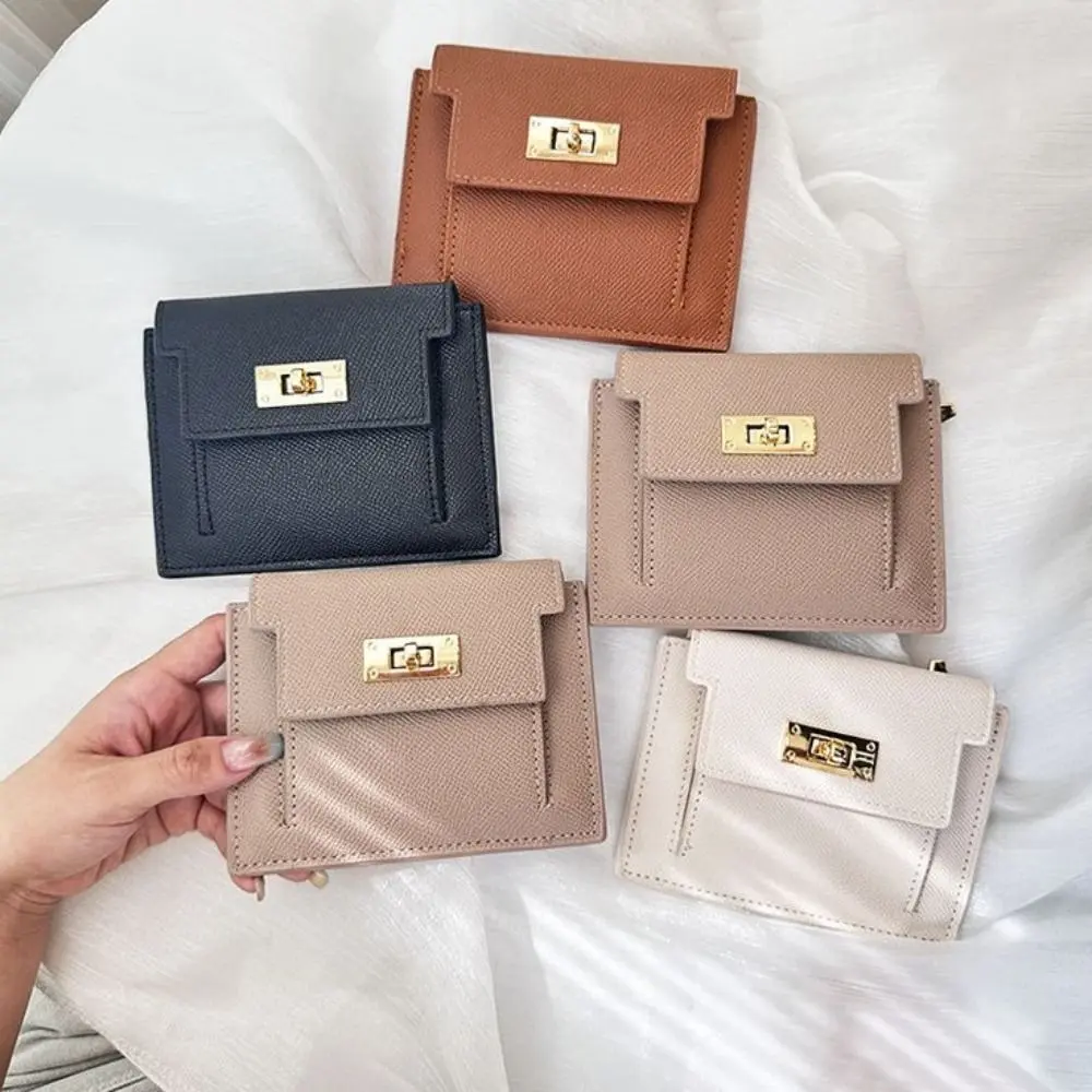 PU Leather Women's Wallet Fashion Zipper Solid Color Coin Purse Short Style Two Fold Card Bag Women