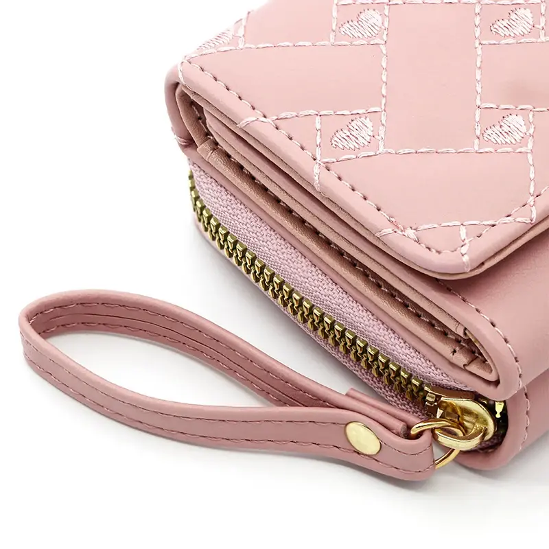 Love Embroidered Wallet Women's Short Zero Wallet Women's Triple Fold Bag Multi Card Large Capacity Versatile Fashion Wallet