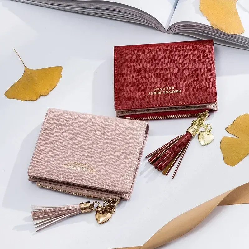 Women's Fashion Wallets Tassel Short Wallet For Woman Zipper Mini rfid Coin Purse Ladies Small Wallet Female Leather Card Holder