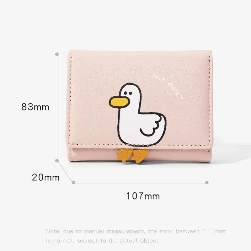 Women's Creative Cartoon Luck Duck Design Wallet PU Leather Bank Card Holder Kawaii Short Fold Wallets Cash Clip Women's Purses