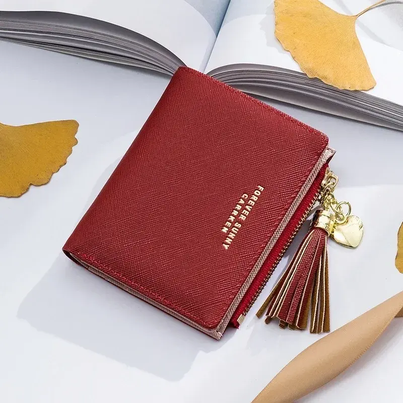 Women's Fashion Wallets Tassel Short Wallet For Woman Zipper Mini rfid Coin Purse Ladies Small Wallet Female Leather Card Holder